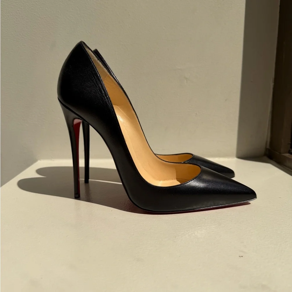 Christian Louboutin Black Leather Pointed-Toe High Heels - Women Shoes - Picture 3 of 7